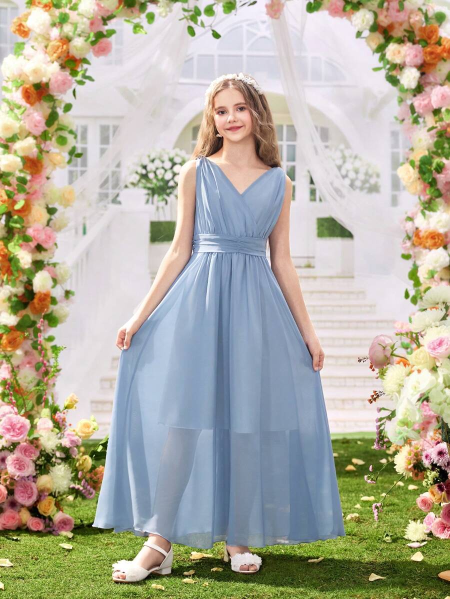 Vestido de fiesta elegante y largo estilo princesa para presentaciones de piano de niñas