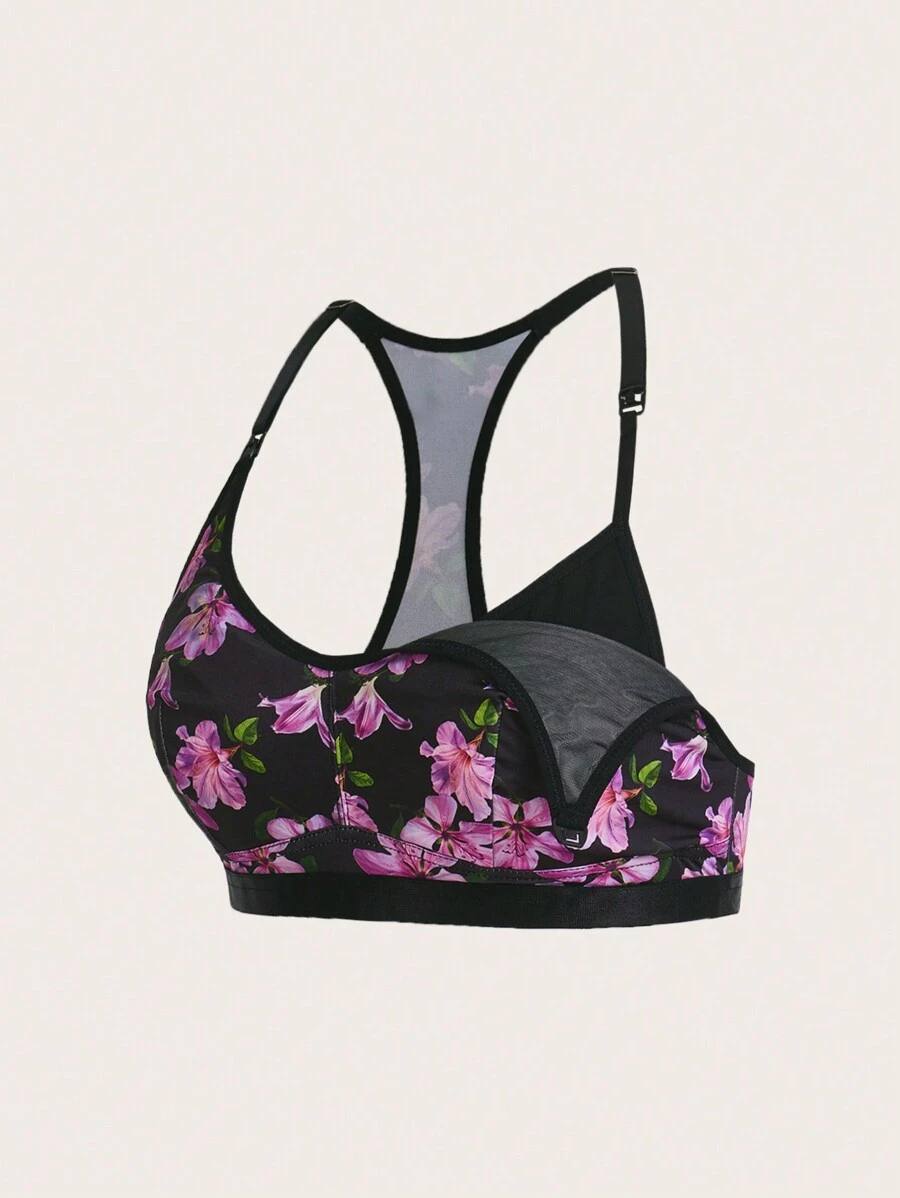 Maternity Floral Purple Print Front Closure Nursing Lingerie Bra