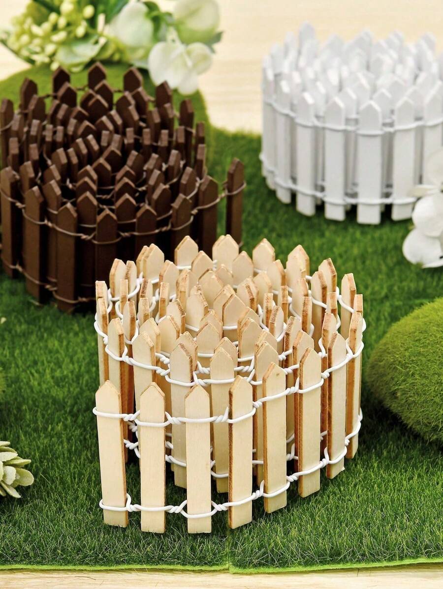 SHEIN 1pc Mini Wooden Fence, Miniature Fence For Fairy Garden Micro Landscape Flower Pots Accessories Ornaments, For Home Room Garden 35.4in*2in, Gift