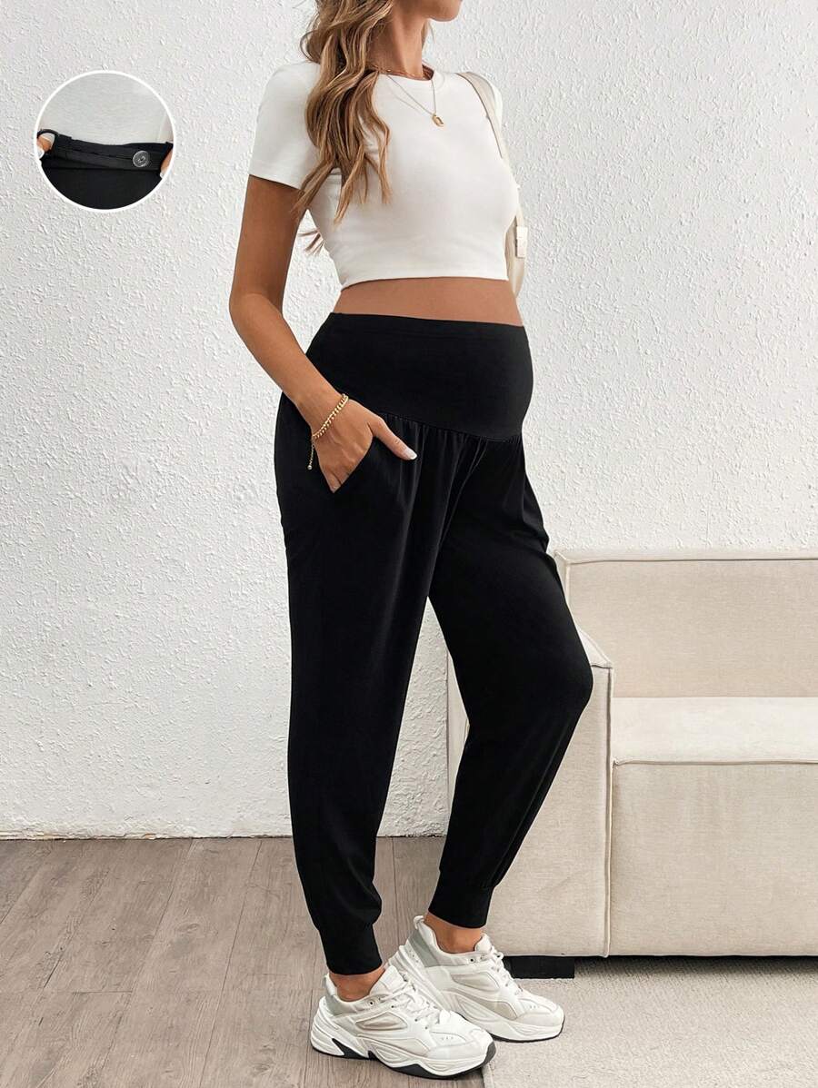 SHEIN Adjustable Solid Color Pregnant Women Leggings