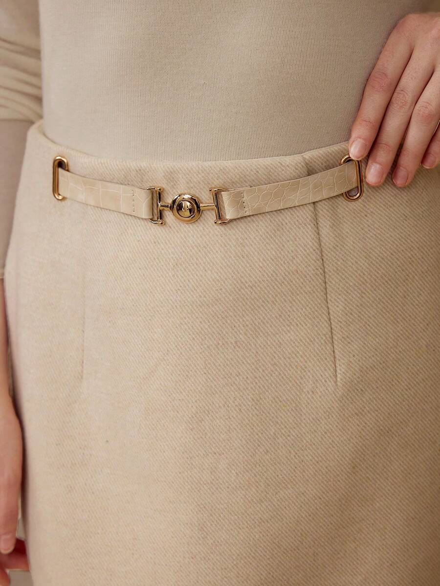 MOTF PREMIUM Falda recta con hebilla y decoración de lana