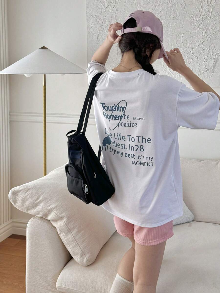 DAZY Women & Teen Girls Casual Round Neck Printed Short Sleeve T-Shirt Graphic Tee Oversized T-Shirt