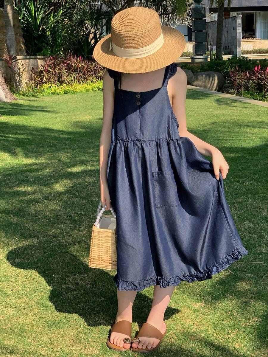 DAZY Vestido vaquero para niña preadolescente para otoño, ropa de vuelta al colegio