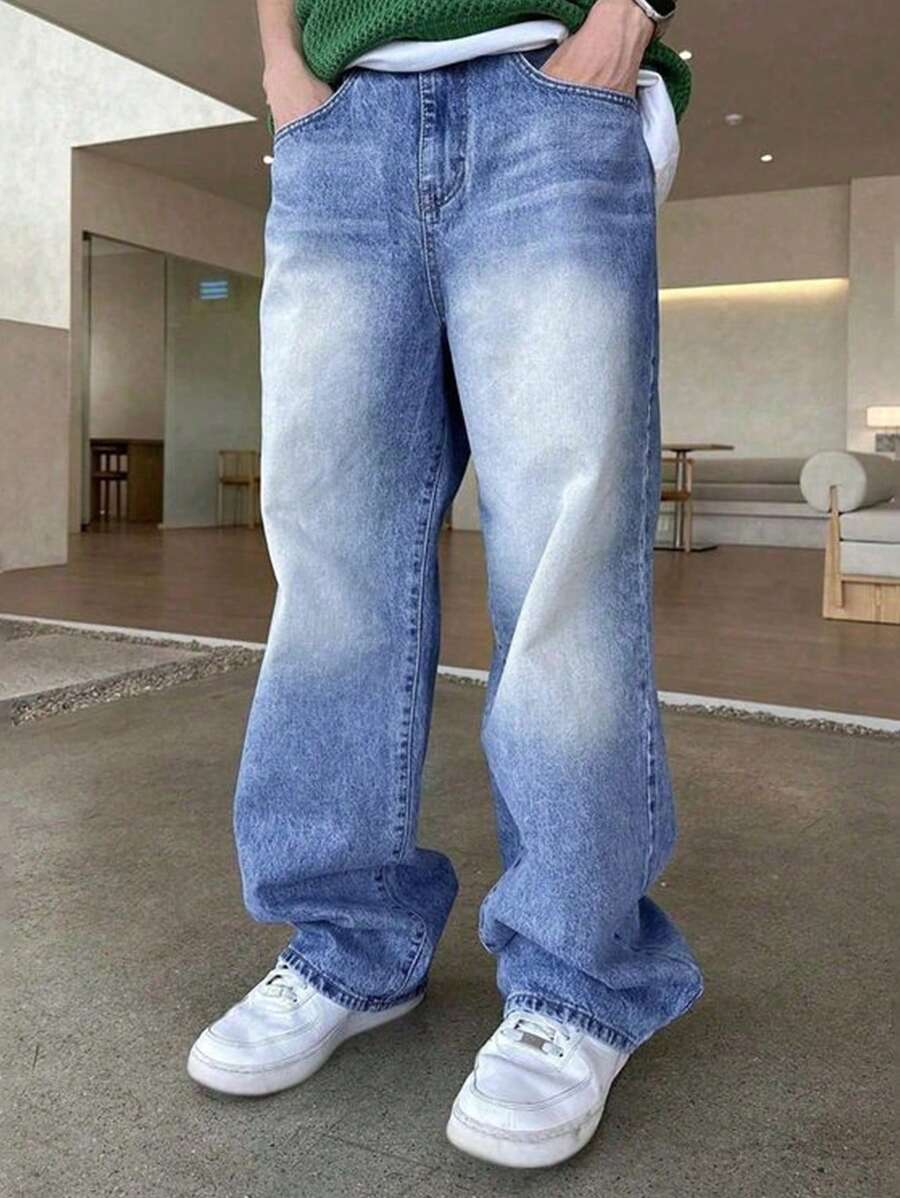 Manfinity Homme Jeans casuales de corte recto con bolsillo y ajuste holgado minimalista para hombres