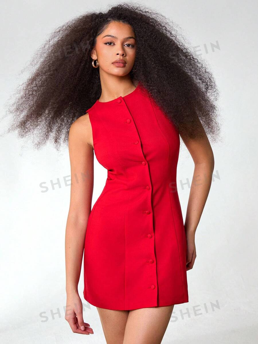 Athîral Vestido corto sin mangas de unicolor para mujer, uso casual y de moda sencilla para uso diario