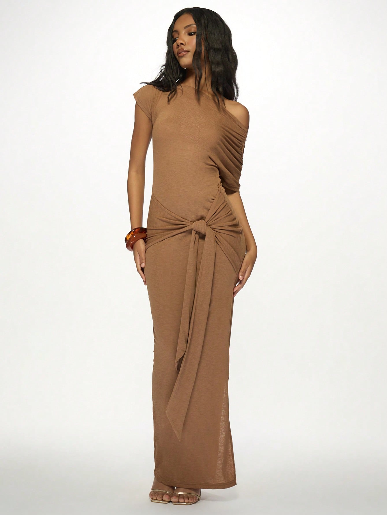 misy*♡ MISSGUIDED Asymmetric One-Shoulder Ruched Bodycon Maxi Dress