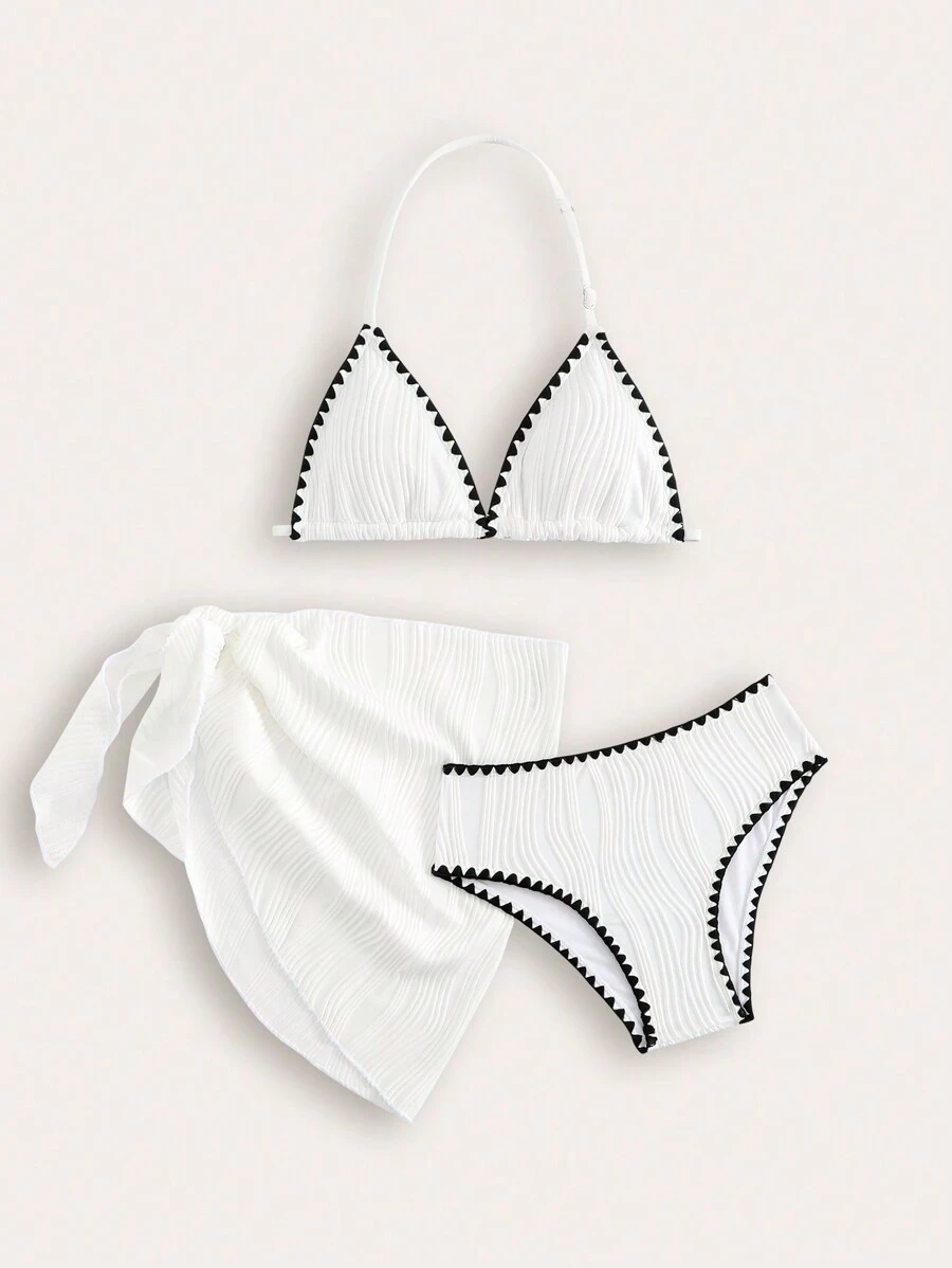SHEIN Conjunto de traje de baño de 3 piezas de nueva moda para adolescentes, hecho de tela especial