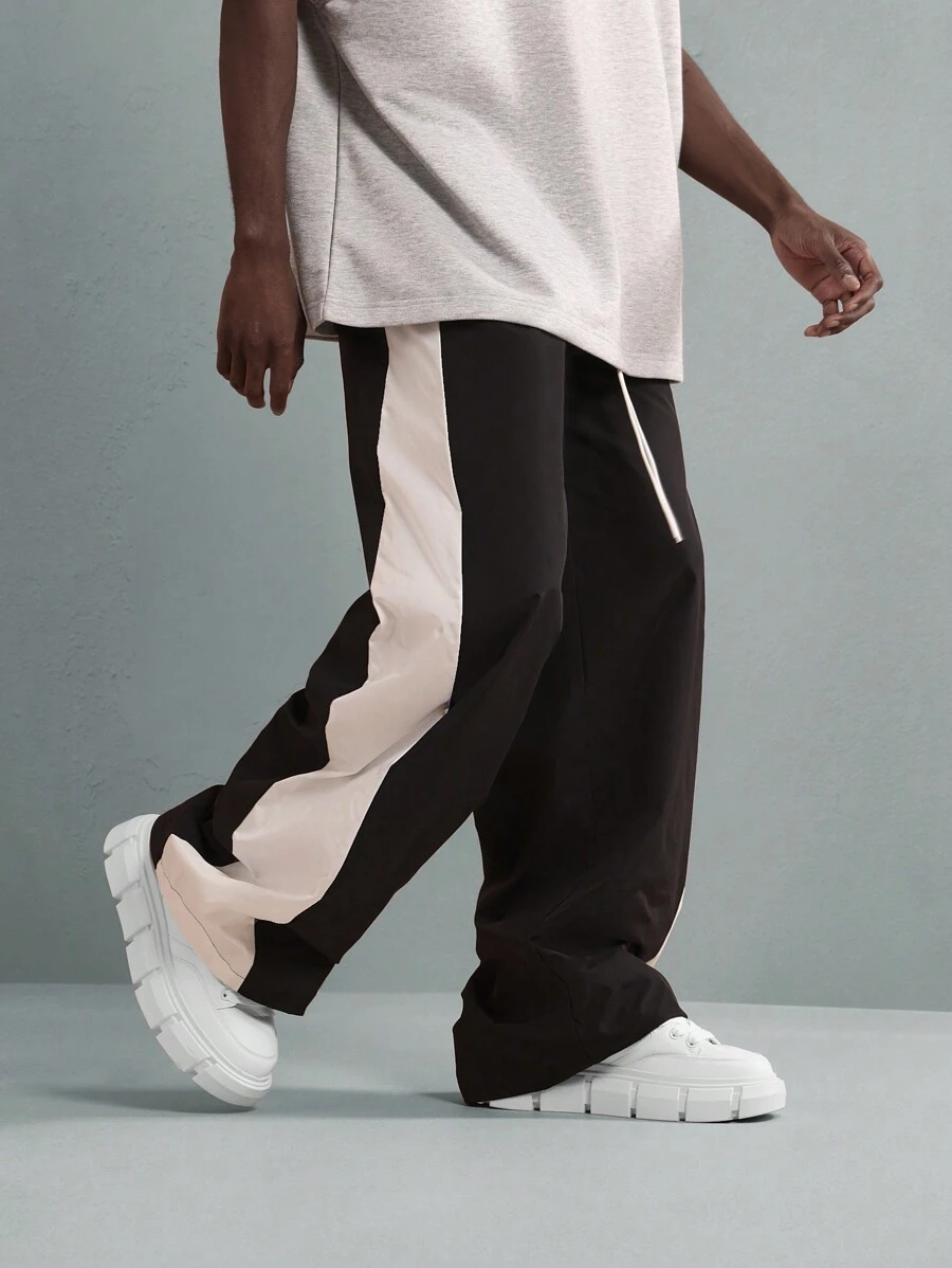 SUMWON Pantalones anchos de pierna de dos tonos, pantalones deportivos de lujo premium, pantalones deportivos de estilo atlético, ropa deportiva urbana moderna y cómoda, pantalones de alto rendimiento
