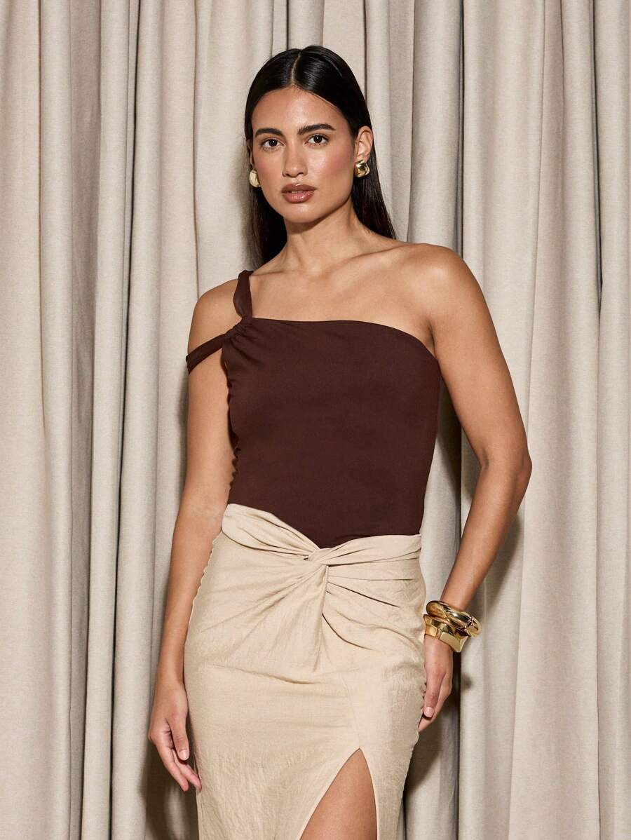 AiiRZ Asymmetric One Shoulder Top Evening Party Club Date Night Elegant Form-Fitting Top Evening Wear Fashion Summer Autumn
