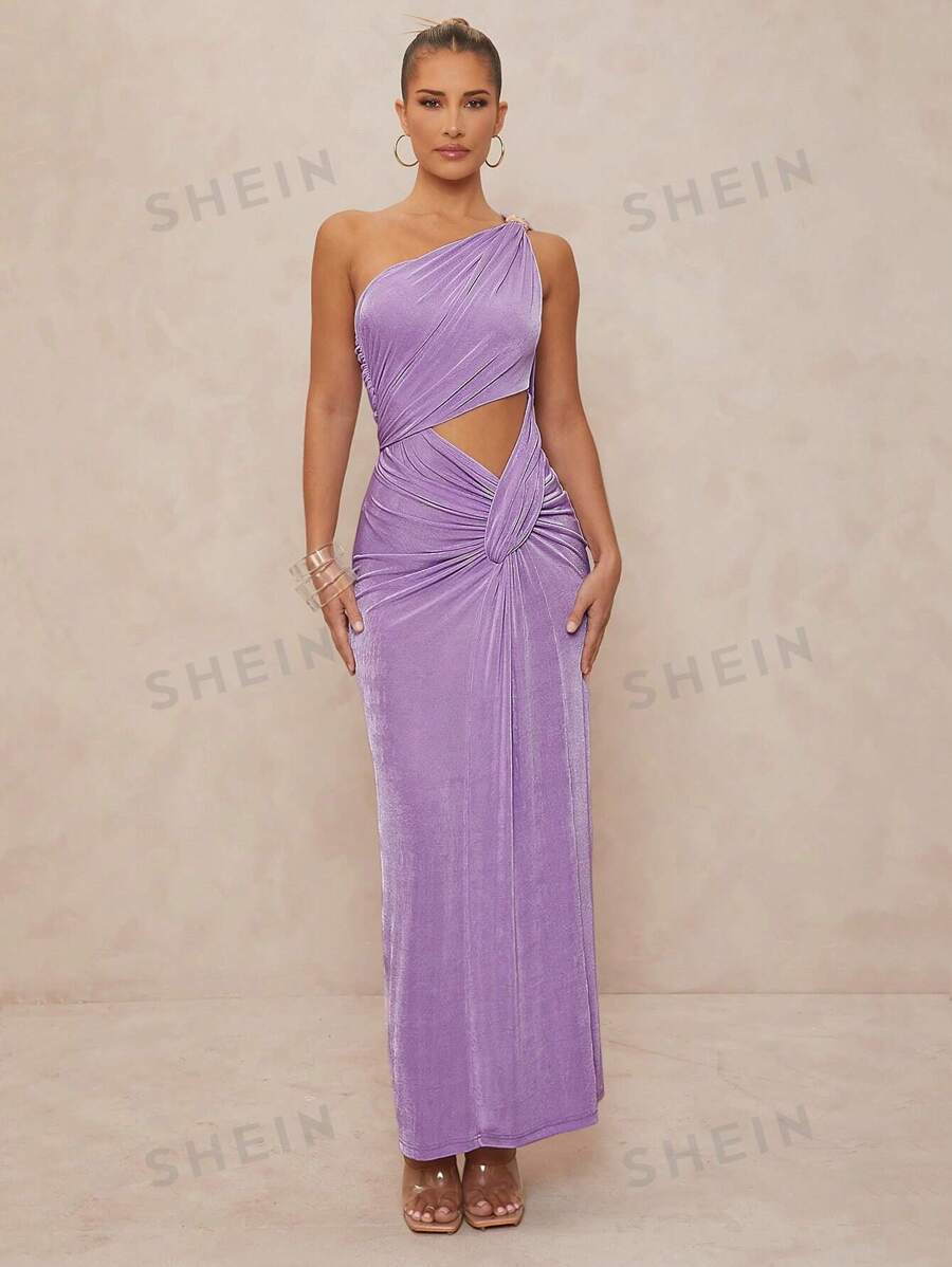 Lumalex 1 pieza Vestido ajustado con detalle de pliegues y decoración metálica para mujer