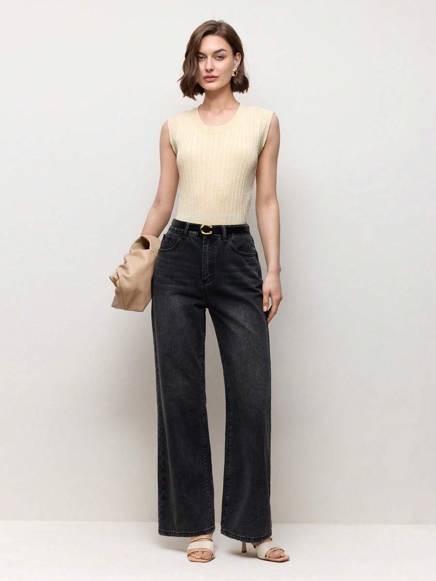 BizChic Apricot Color Round Neck Sleeveless Women's Clothing Ribbed Tank Top, Spring/Summer
