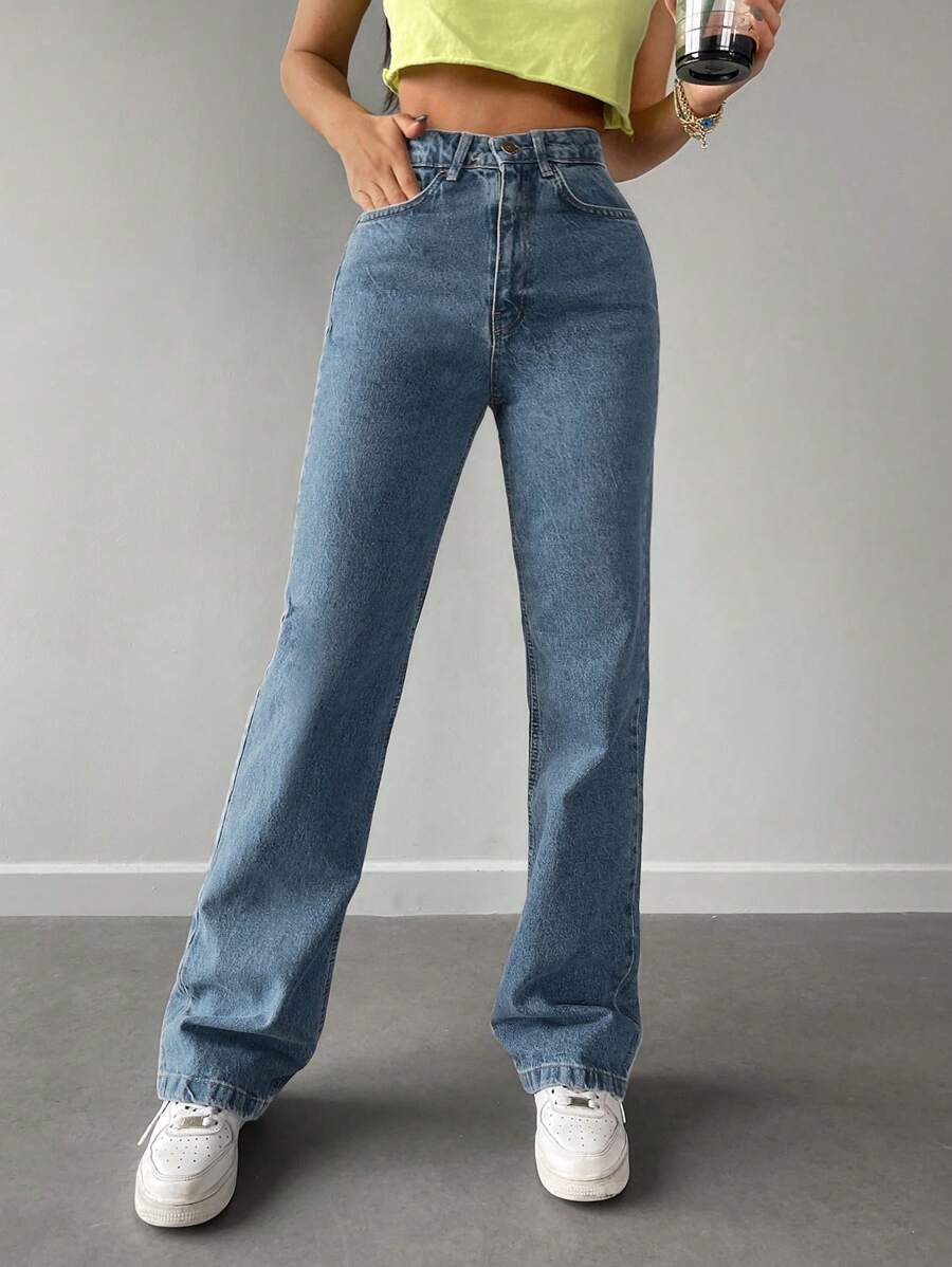 Sólido Jeans Reta
