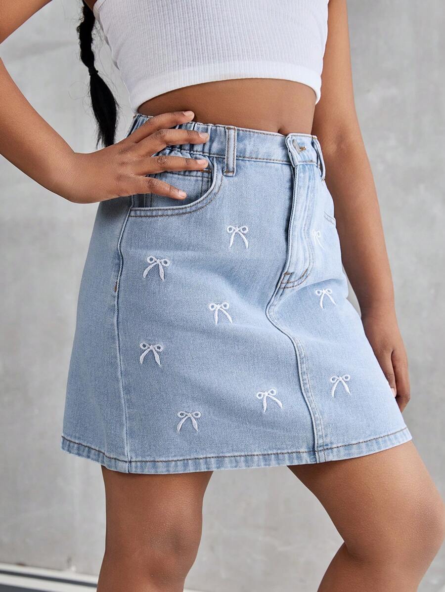 Spódnica dżinsowa w stylu casual z nadrukiem w stylu tween girl