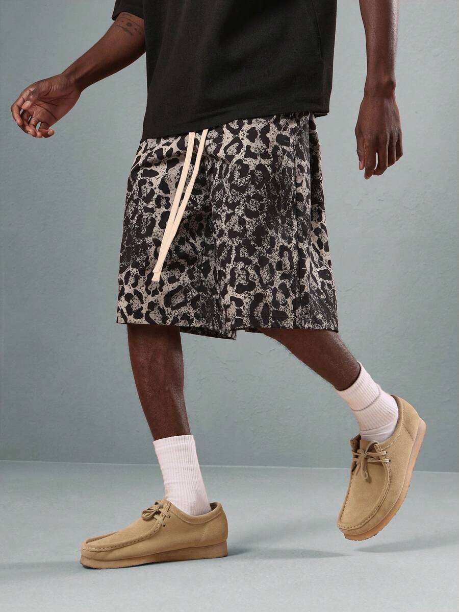 SUMWON Leopard Print Athletic Shorts Performance Drawstring Workout Running Training Basketball Gym Sports Casual Comfortable Breathable Active Wear Spring Summer