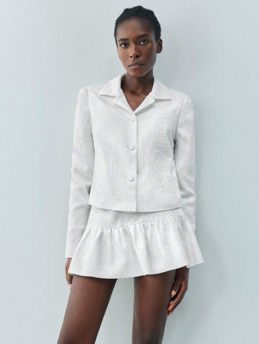 Maija 2025 Summer New Floral Textured White Elegant Women Standard Jacket, Suitable For Daily Casual, Romantic Urban Resort Wear, Suitable For Outings, Gatherings, Weddings, Guests, Vintage Style, Music Festivals, Graduation Season
