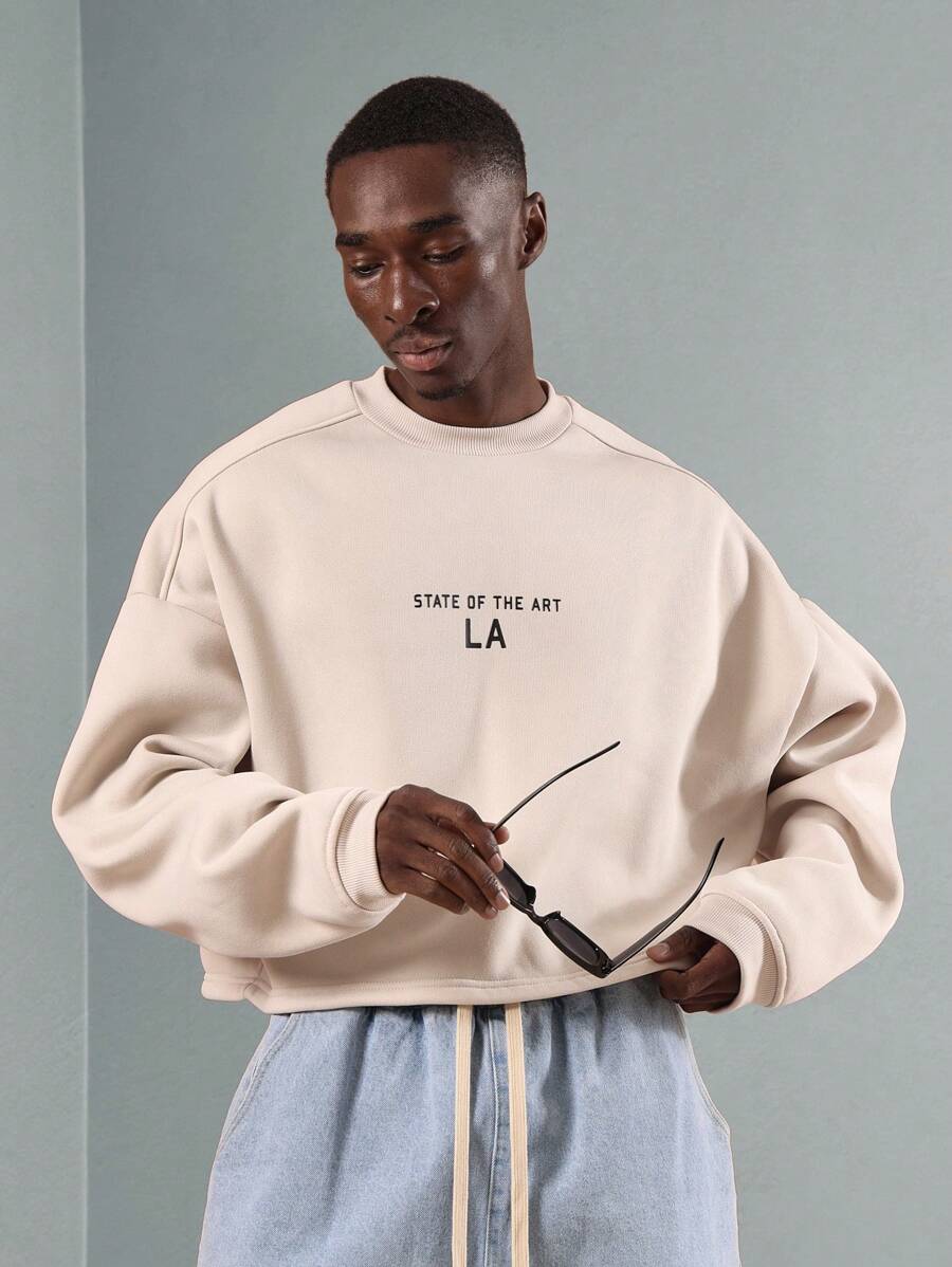SUMWON Sudadera de cuello redondo urbana oversize tipo crop top de moda athleisure, con diseño de declaración de la ciudad de Los Ángeles