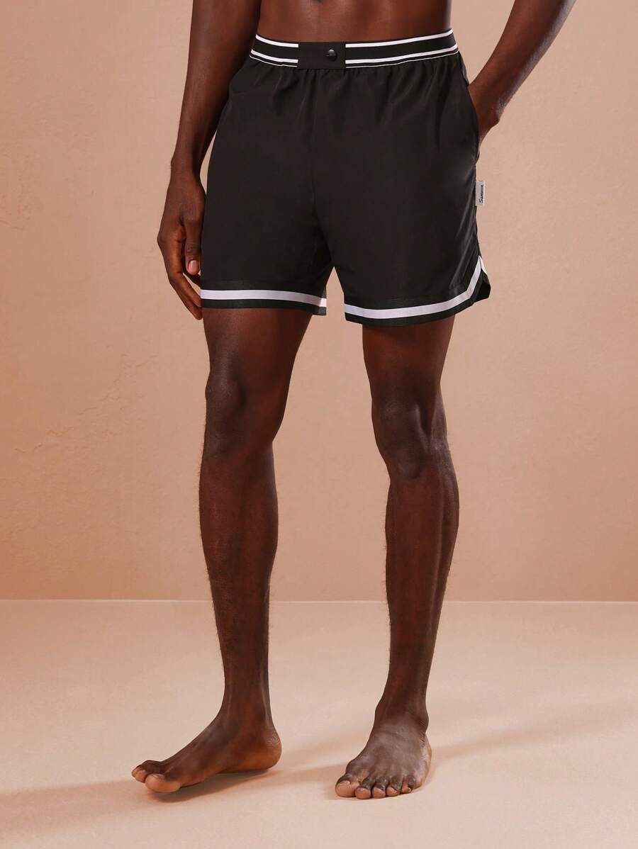 SUMWON Athletic Swim Trunks Board Shorts Mid-Length Summer Beach Surfing Swimming Pool Training Workout Sports Shorts With Contrast Stripe Detail And Pockets