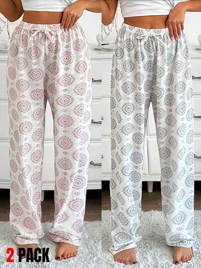 SHEIN 2packs Women Printed Pattern Sleep Bottom Set