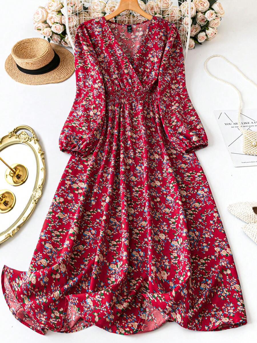 Robe casual élégante à manches longues et col V pour femme en grande taille, tenue maxi pour femme au printemps/automne