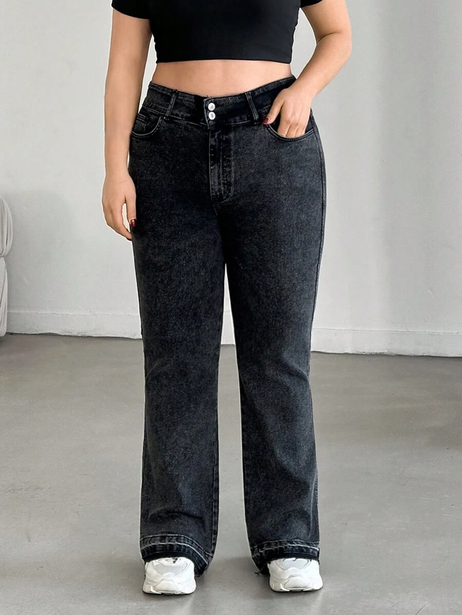 RueChic Jeans casual versatili a vita alta e gamba dritta con tasche, taglie forti per donne