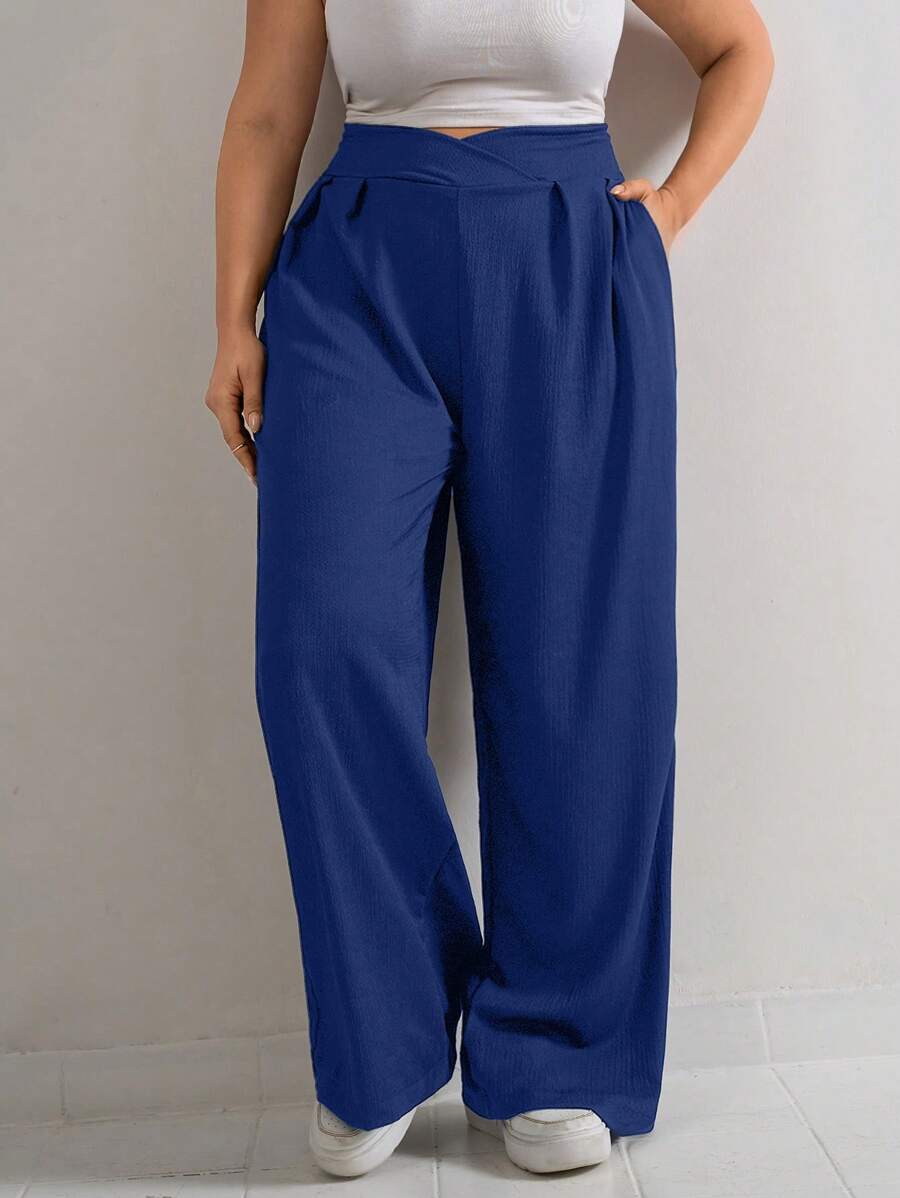 RueChic Plus Size Women's Casual Straight-Leg Chic Streetwear Versatile Belt-Detailed Pants