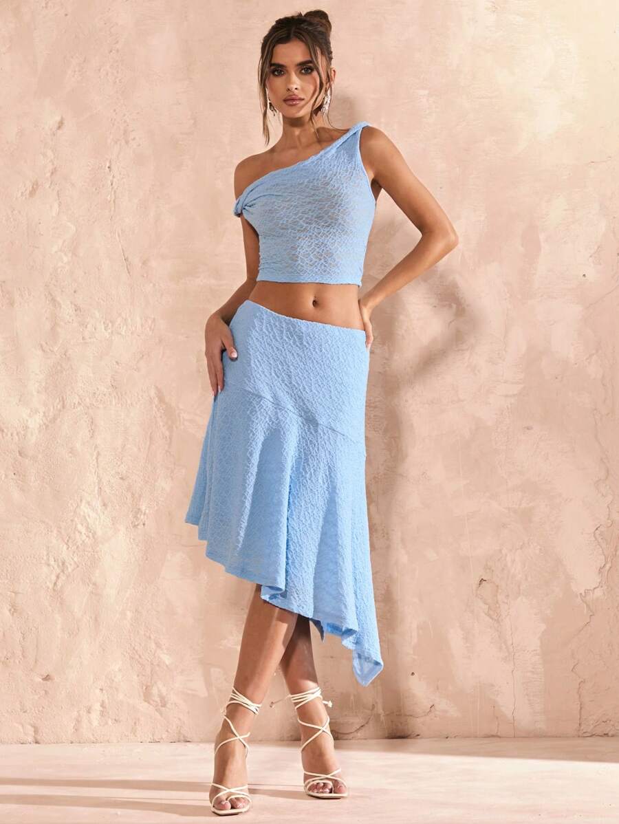 SHEIN BAE Completo da donna composto da top corto con scollo asimmetrico e minigonna, 2 pezzi di
