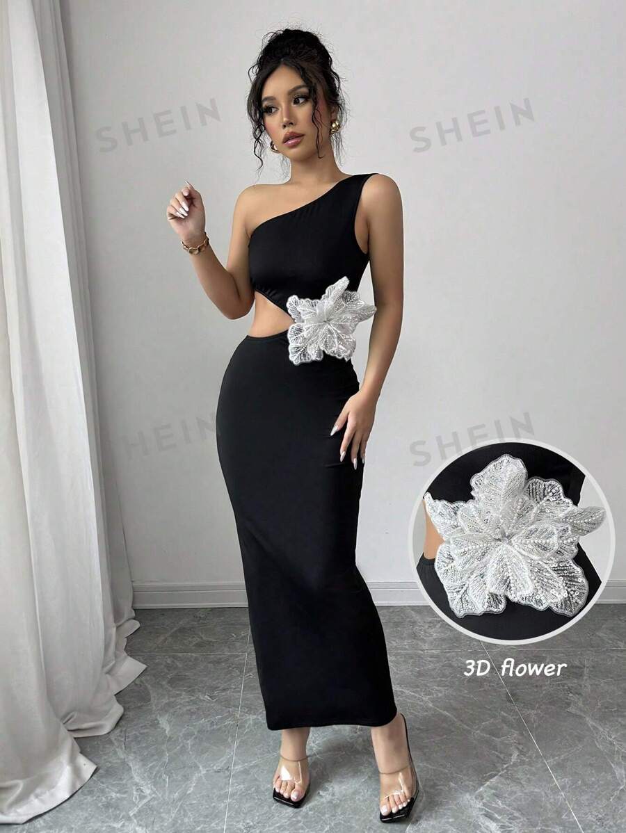 Elenzga Vestido ajustado con perlas caladas y escamas, vestido de punto floral bordado glamoroso de longitud hasta el suelo