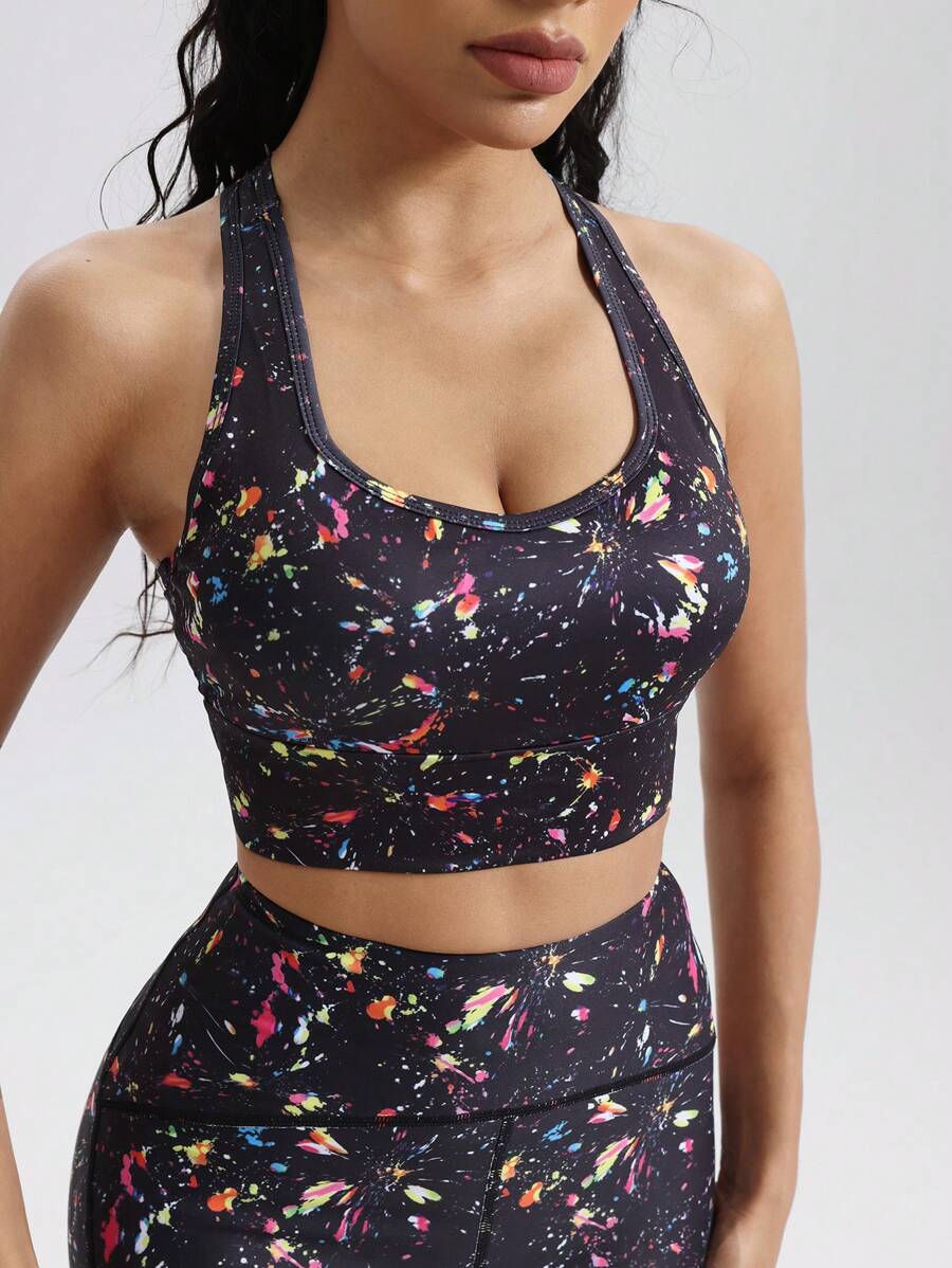 Reggiseno sportivo da donna con stampa Tintura a nodi e cutout sulla schiena per l'uso quotidiano e l'attività fisica