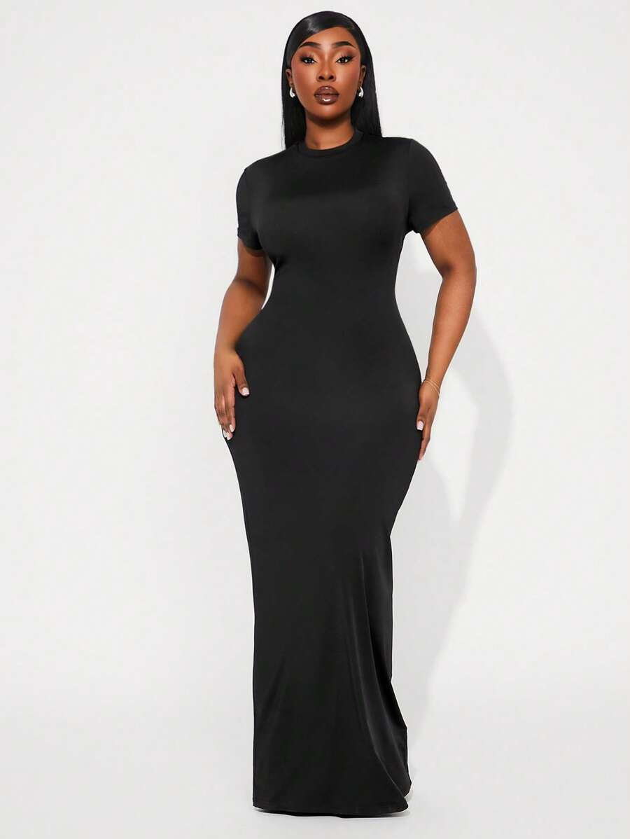 SHEIN SXY Robe Slim Elegante de Couleur Unie grande taille