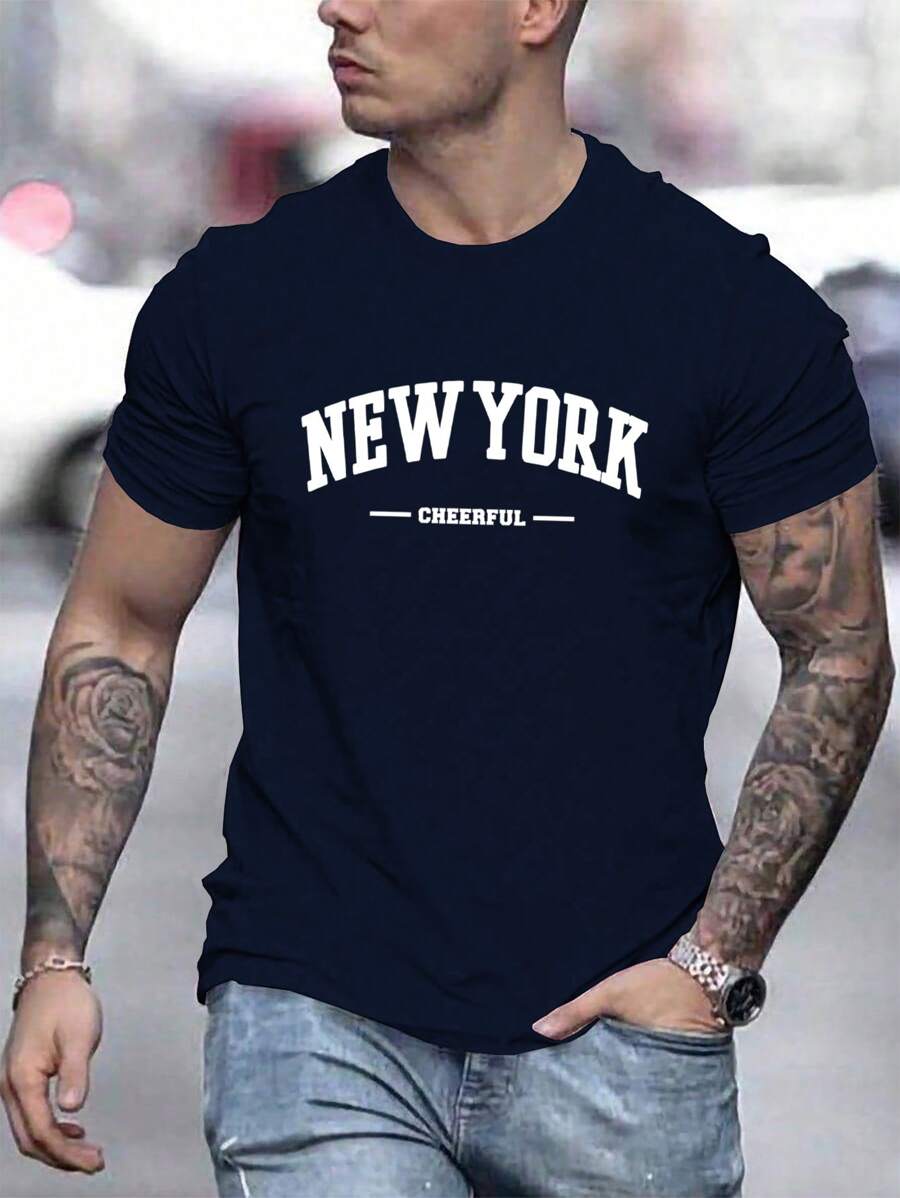 Manfinity Homme Heren Casual Letter Print Korte Mouw T-shirt, Zomer