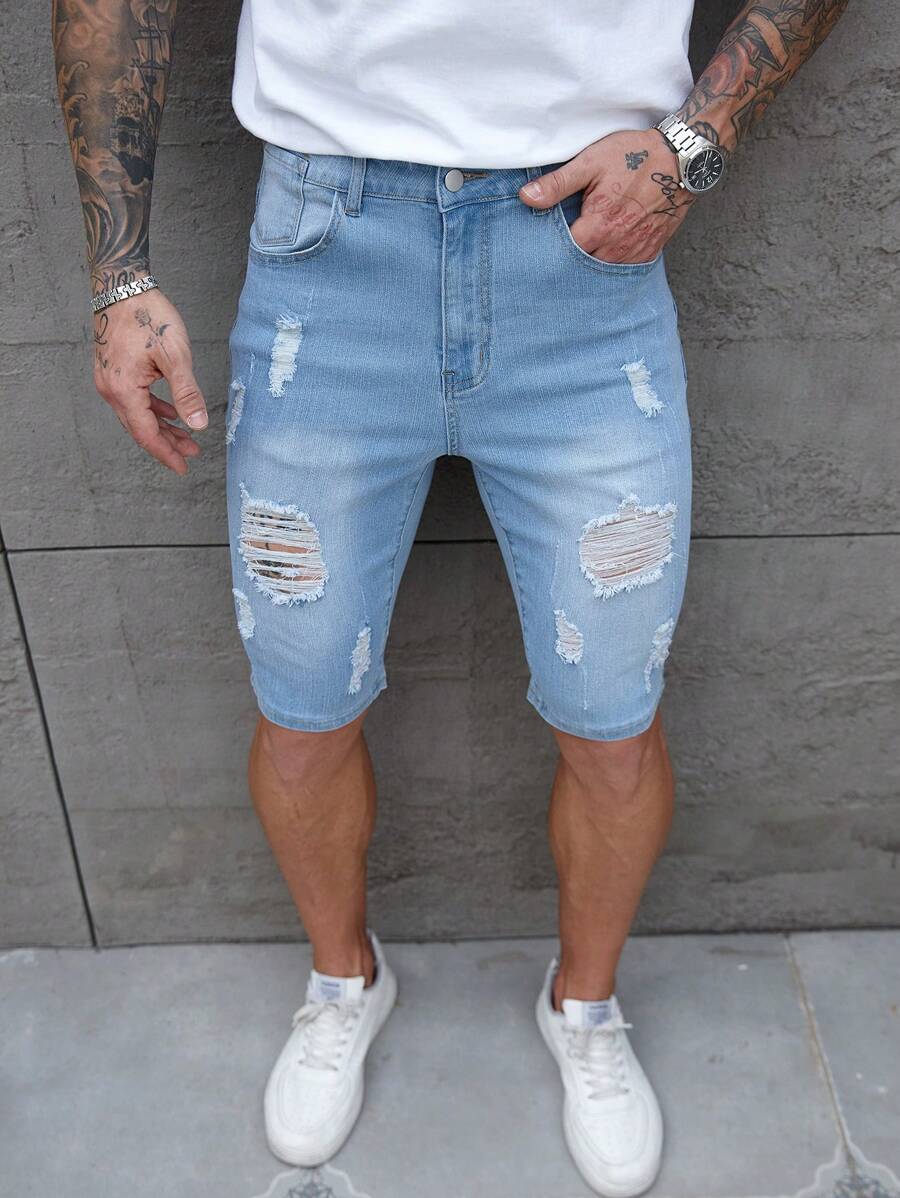 Manfinity LEGND Men's Light Blue Washed Loose Casual Denim Shorts, Urban Chill