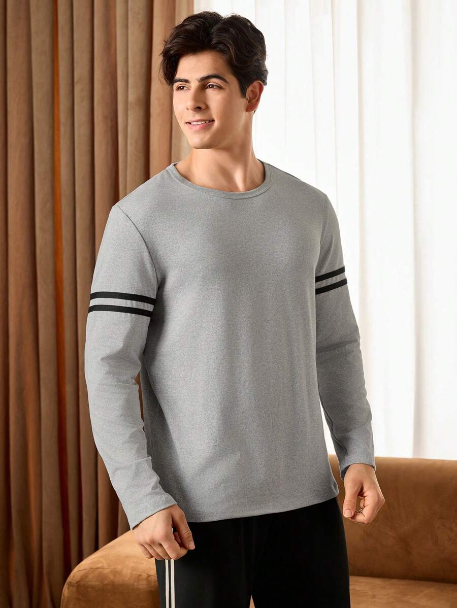 Manfinity Underwear&Sleepwear Basics Pijama superior de manga larga con rayas de contraste para hombre
