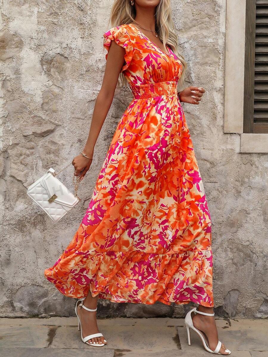 SHEIN Clasi Rochie de vacanță casual cu imprimeu floral de vară de mărimi plus, îmbrăcăminte occidentală, festival boho boem