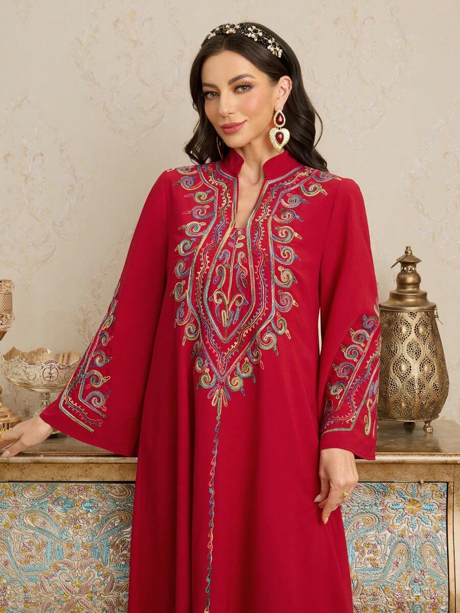 Al Najma Women's Ramadan Traditional Embroidered Loose Long Dress, Kaftan & Jalabiya,Modest