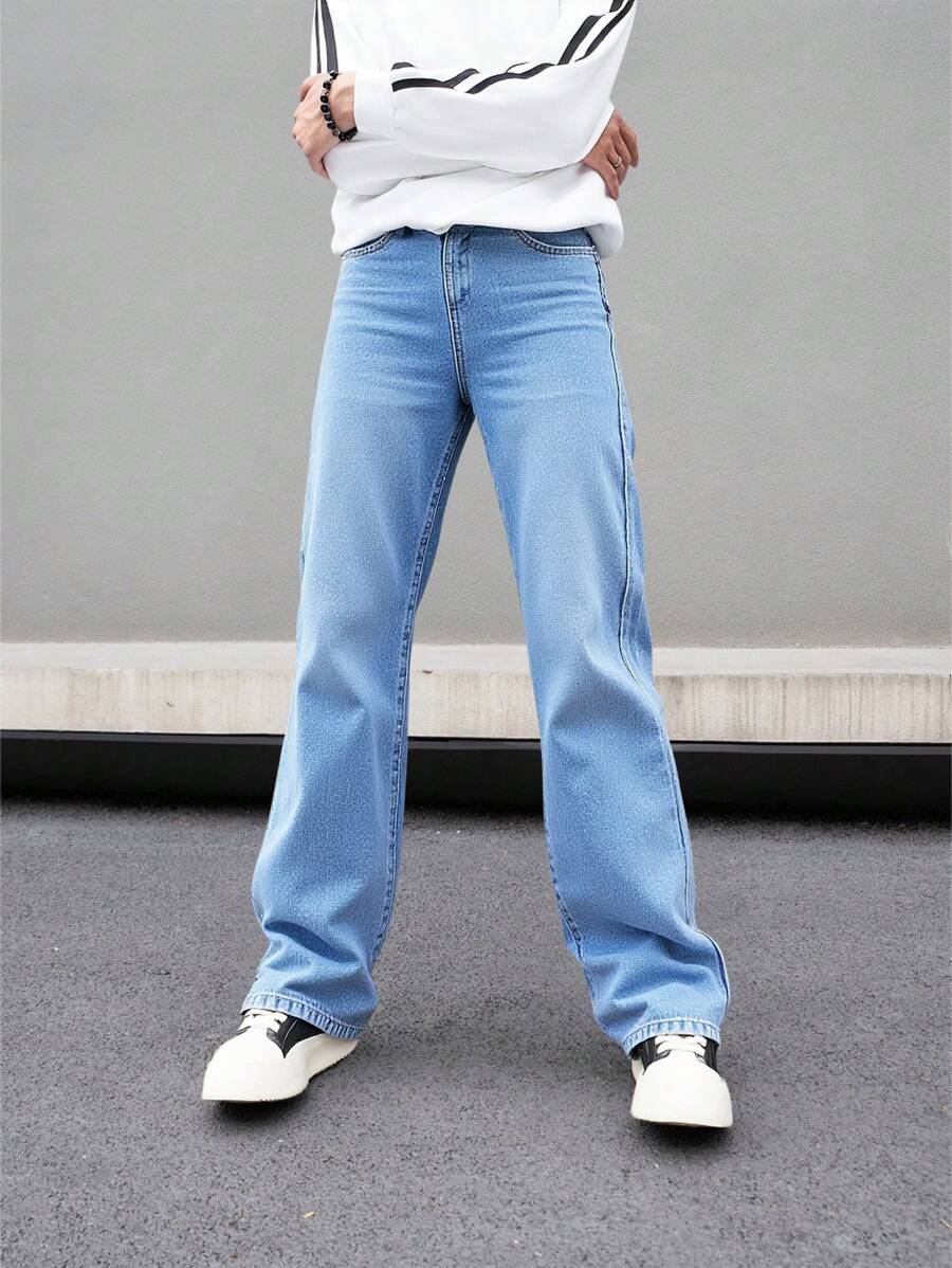 SHEIN Teenager Jungen Lässige Mode Blaue Loose und Komfortable Jungen Jeans für Alltagskleidung und Herbstkleidung