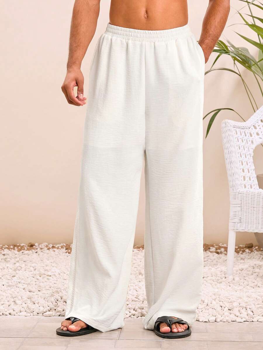 SHEIN X ELOISA & ORSON Manfinity VCAY Pantalones rectos informales de hombre de unicolor con cintura elástica y silueta holgada