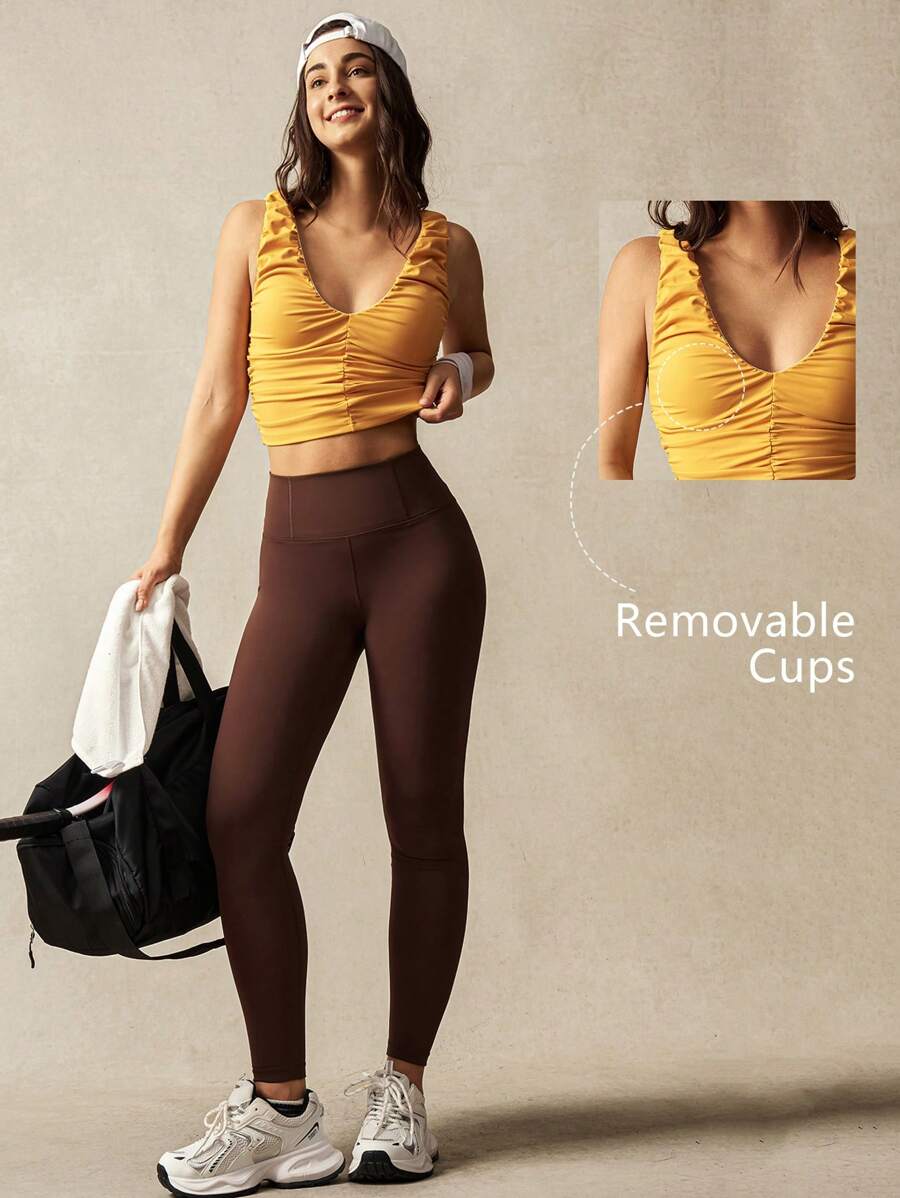 VARSITIE U-Shaped Collar Gathered Two-Tone Women Sports Sets