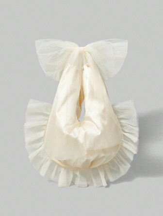 Kawaii Satin Pleated Mesh Ruffle Bow Shoulder Bag