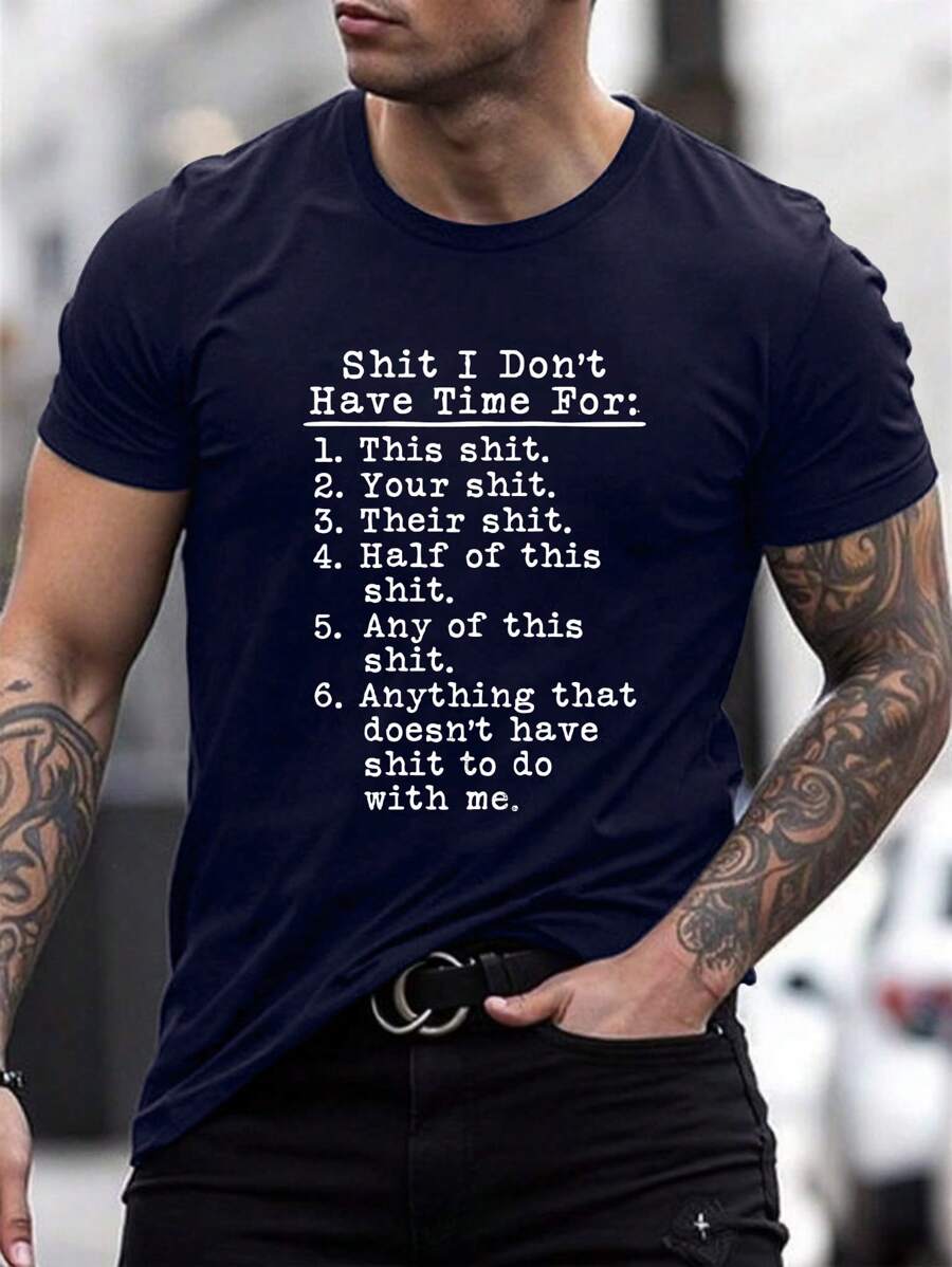 Manfinity Homme Men's Casual Slogan Print Crew Neck Short Sleeve T-Shirt