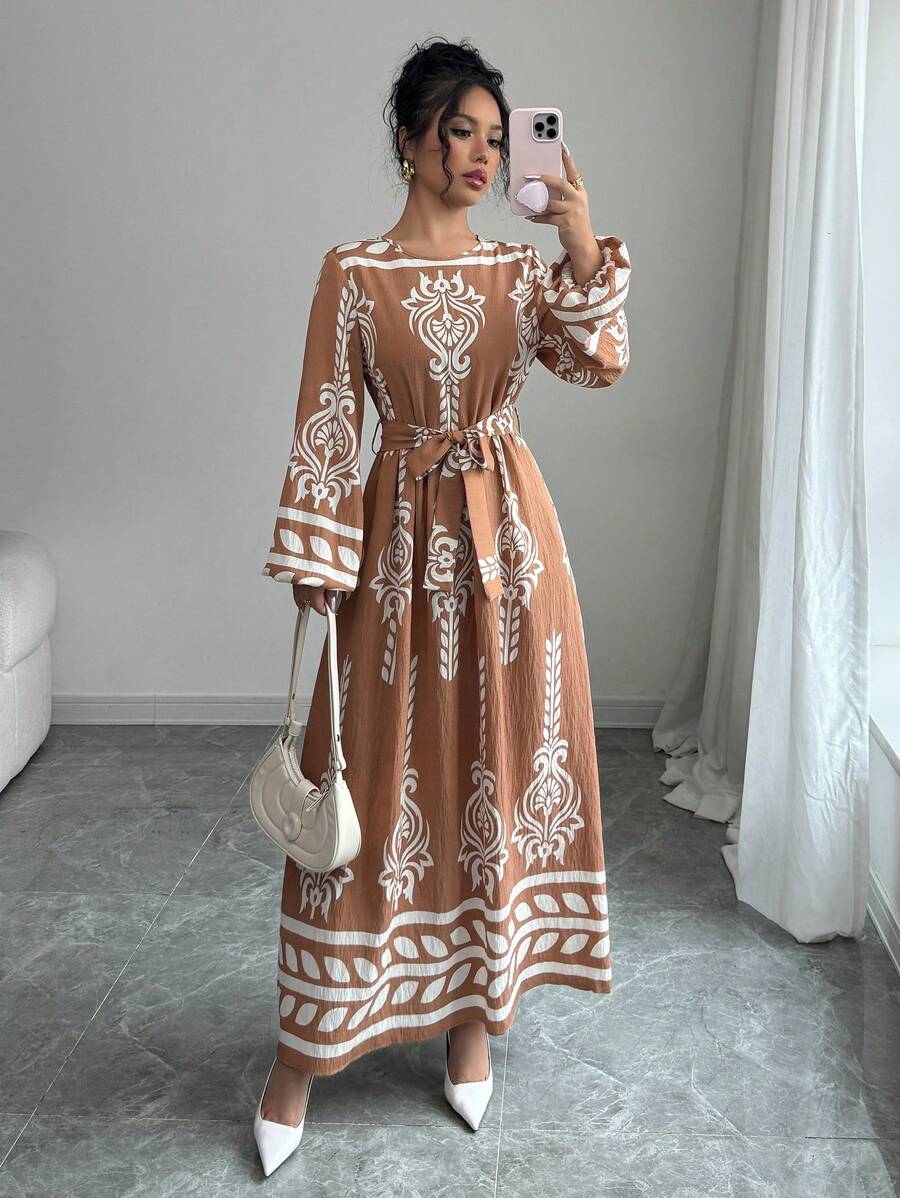 Yasmyna Women's Woven Loose Fit Arab Printed Dress