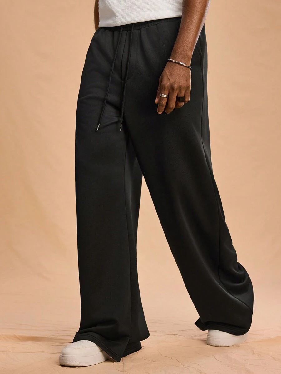 Forever 21 Pantaloni neri casual con gamba dritta, vestibilità morbida, con cordoncino, perfetti per la casa e il tempo libero