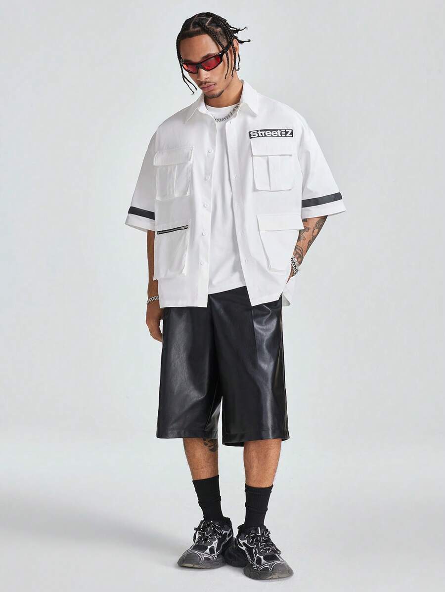 Manfinity VCAY Men's Loose Woven Printed English Letter Short Sleeve Shirt