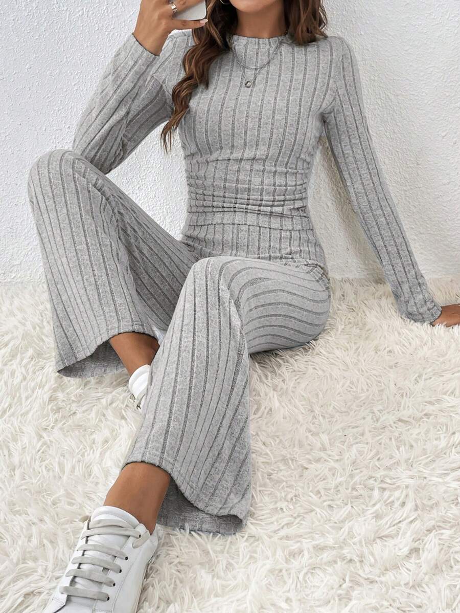 SHEIN Frenchy Plus Size Round Neck Long Sleeve Casual Top And Pants 2 Pieces Set
