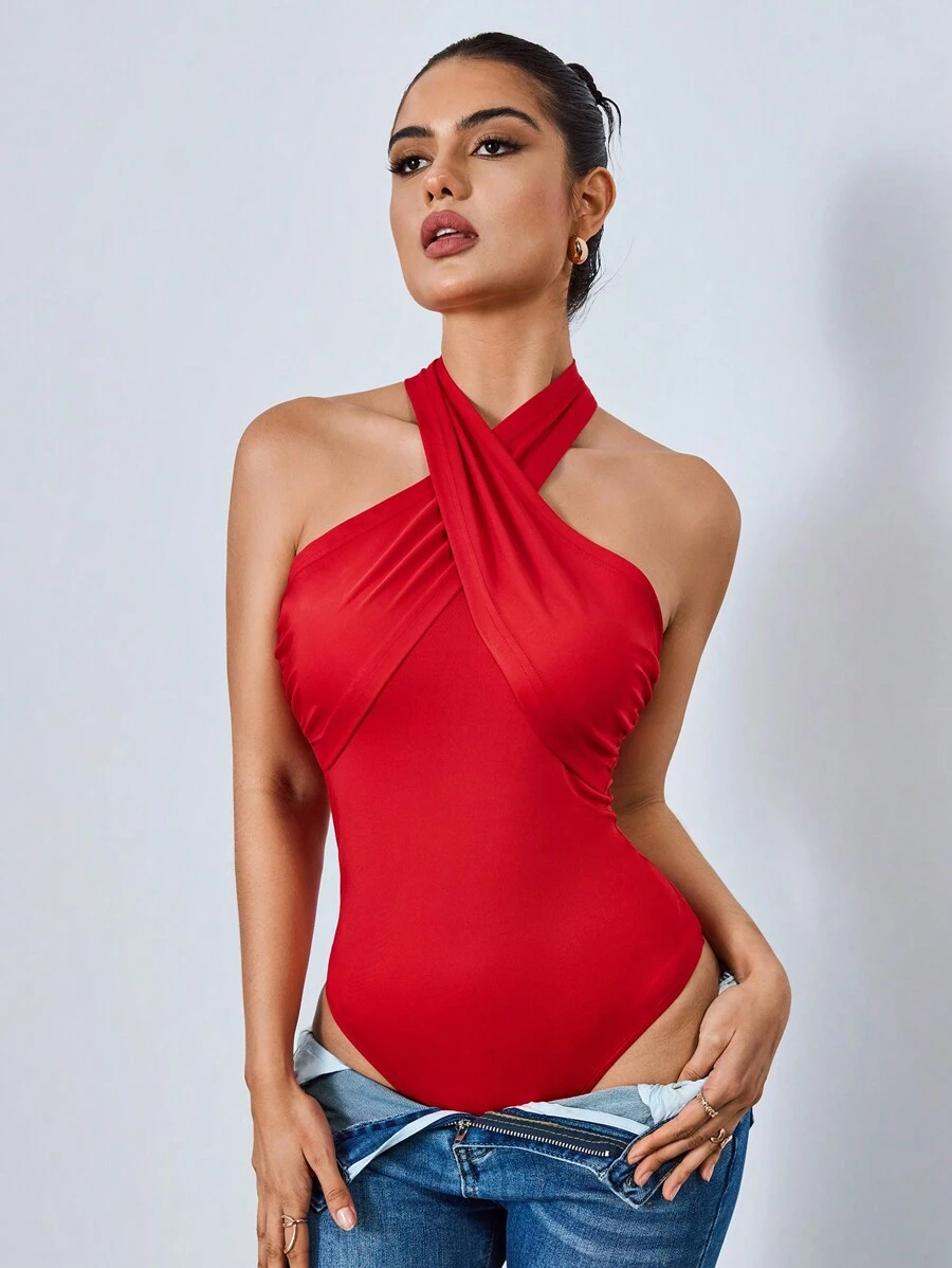 Chiquease Women's Casual Sexy Sleeveless Bodysuit With Tie