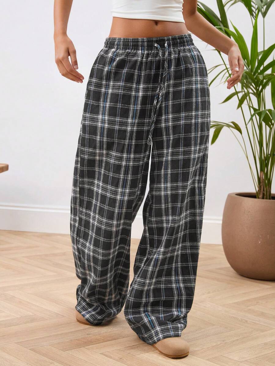 Manfinity INSISELF Unisex Casual Brushed Woven Mid-Rise Drawstring Wide-Leg Pants, Suitable For Daily Wear