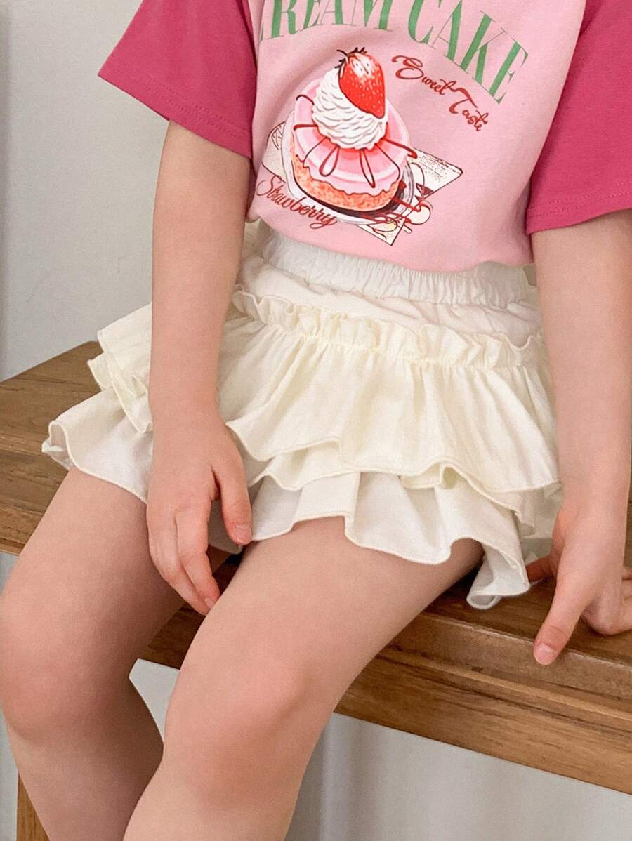 DAZY Young Girl's Solid Color Multi-Tier Ruffle Hem Short Skirt