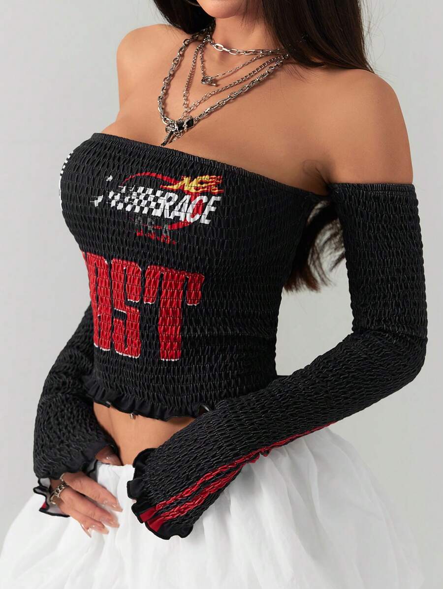 Coolane Chicas preadolescentes Ajuste delgado con fruncidos y gráficos estilo Y2K de fútbol elásticos para otoño