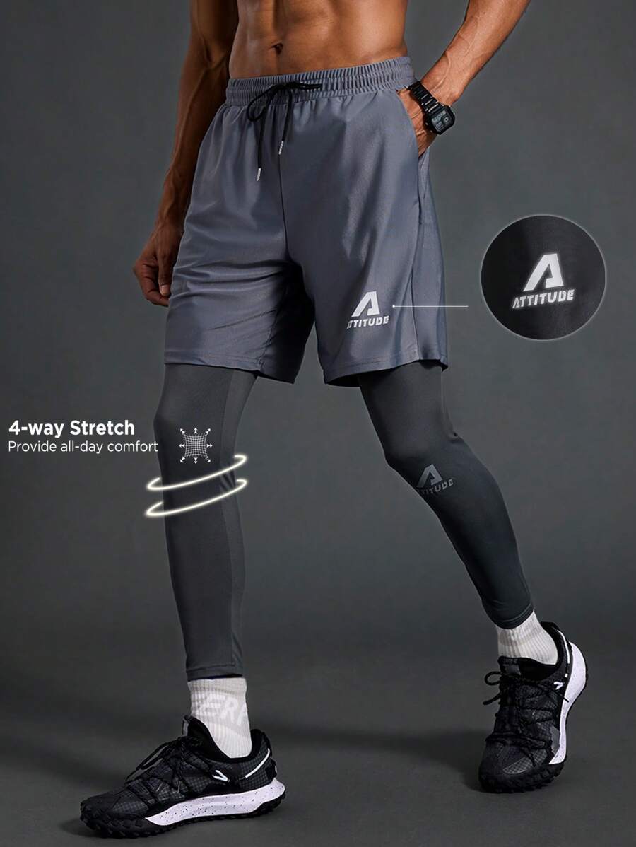 Manfinity Sport Polished Herren Sporthose mit Buchstaben-Muster und Tunnelzug an der Taille, 2 in 1