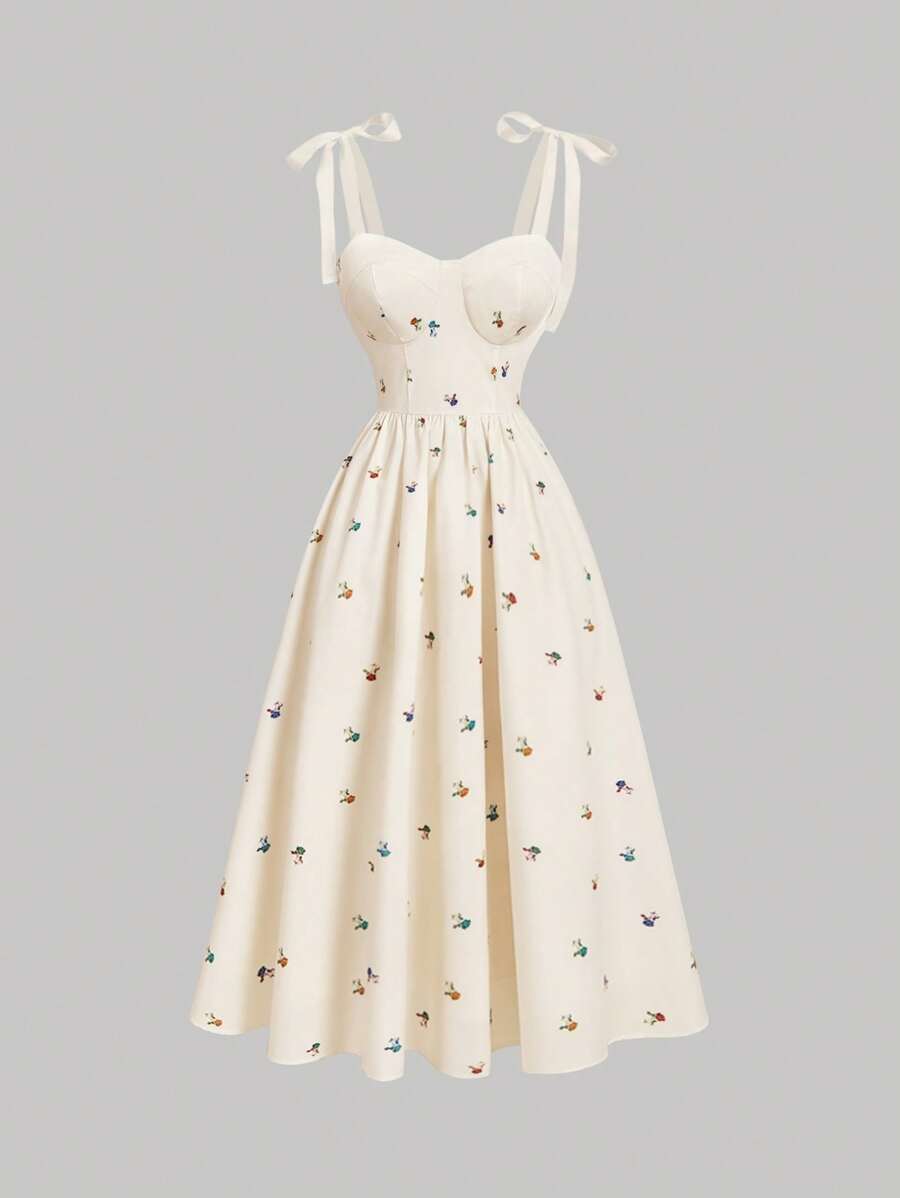 SHEIN MOD Front Tie Butterfly Ditsy Floral Clear Romantic Pastoral Style Suspender Dress, Vacation Dress, Elegant Dress, Tea Party Dress, Female Date Dress, Valentine's Day Dress, Summer Dress, Cruise Dress, Beach Dress