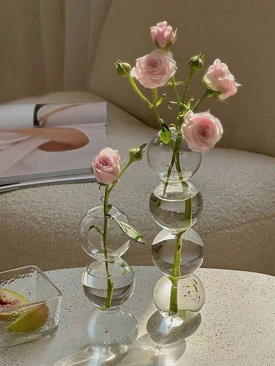 SHEIN 1 pièce Pot de fleurs en verre hydroponique, décoration intérieure transparente et à la mode
